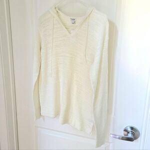 NWT J.Crew Factory Cream Knit Hooded Pullover Sweater Sz S